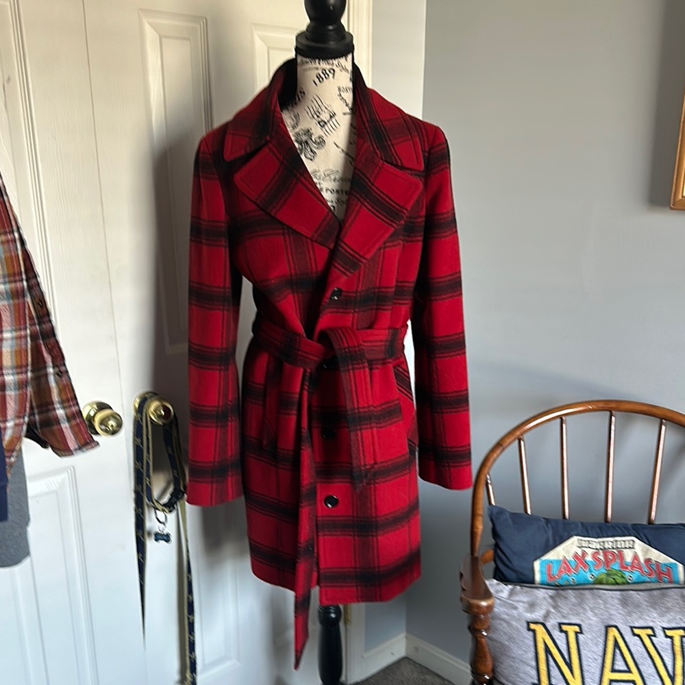 Talbots Red Plaid Women's Belted Coat